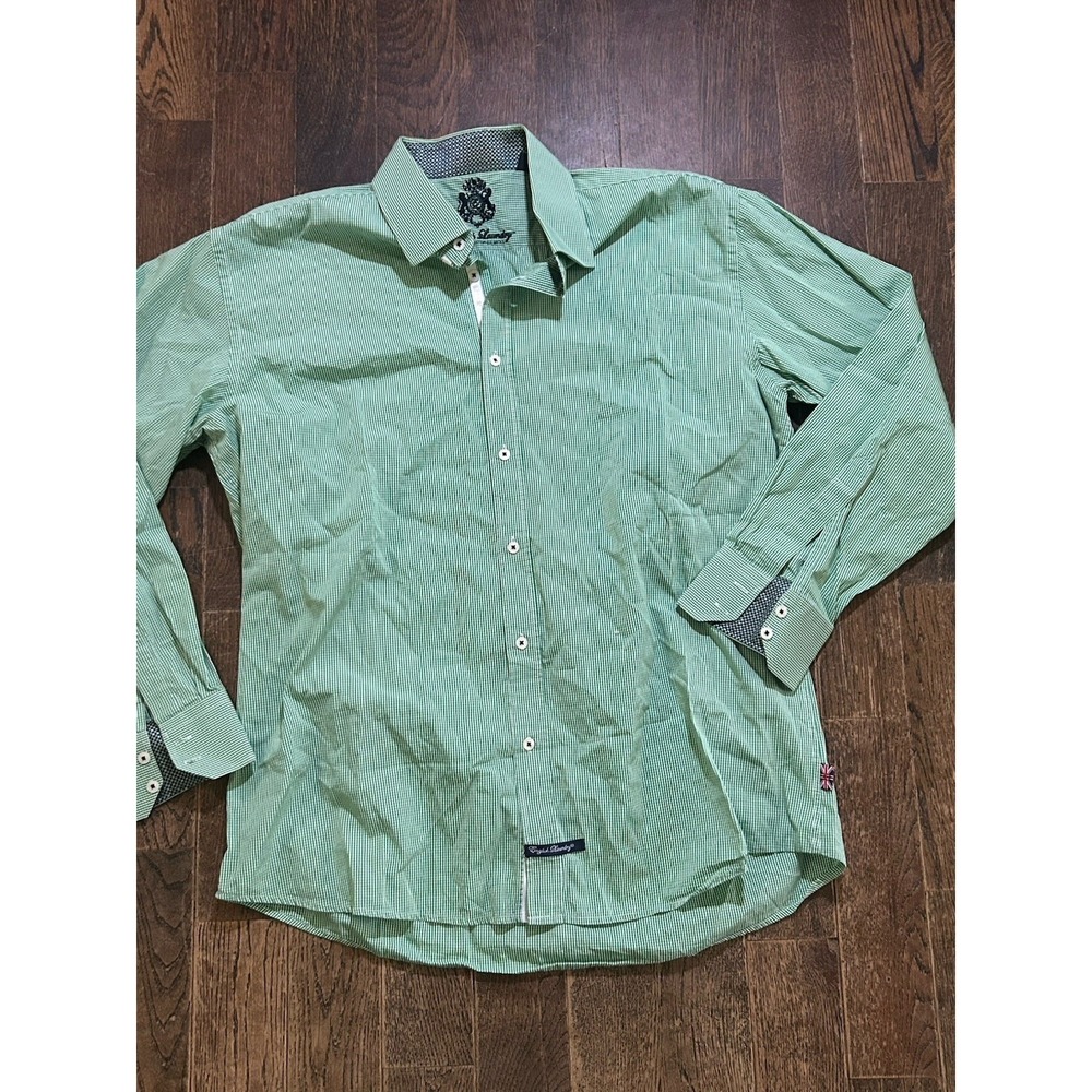 English Laundry 17.5 34-35Green Gingham Flip Cuff Button Up Long Sleeve Mens